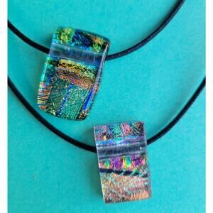 Two Fused Dichroic Glass Pendant Necklaces Handmade Glass Gifts
